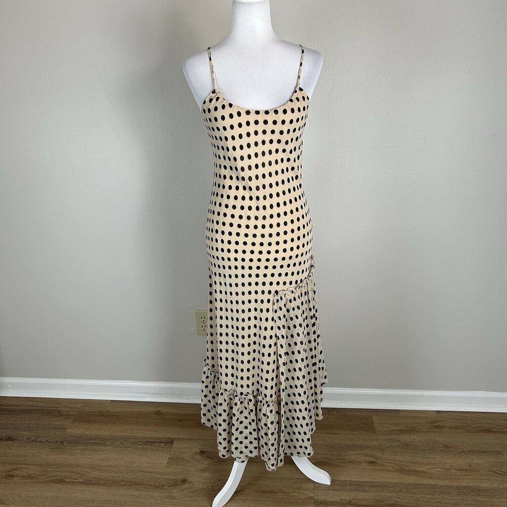 Lorena Conti S Midi Dress Polka Dot European Vacation Cream Slip Y2K Coquette
